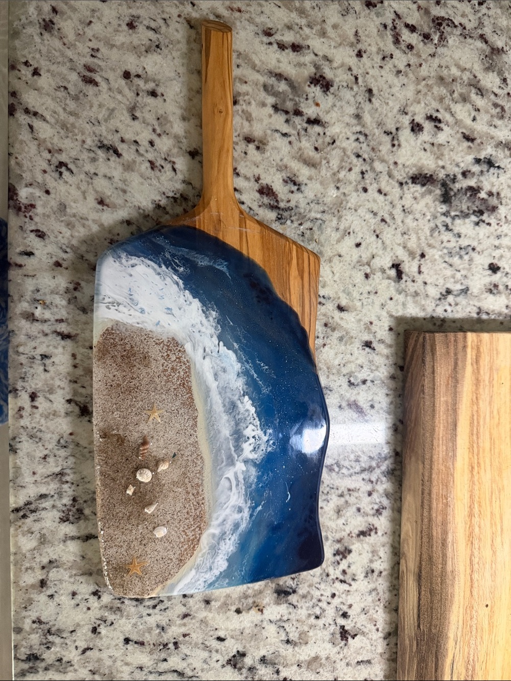 Resin Ocean Wave solid wood cutting Board - Blue & Sand Beach Art